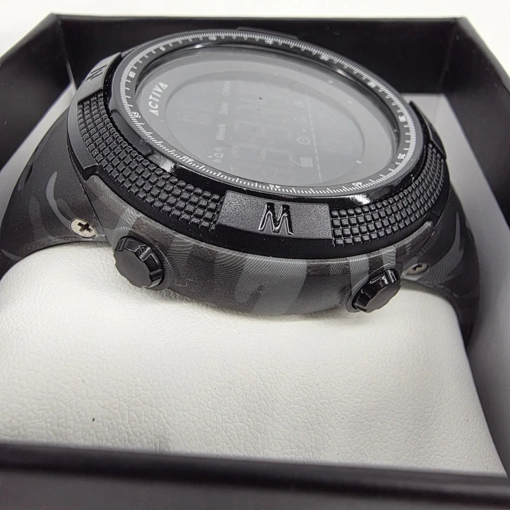 Activa Mens Digital Sports Watch Black Grey Camo Strap Alarm Date Tactical Style